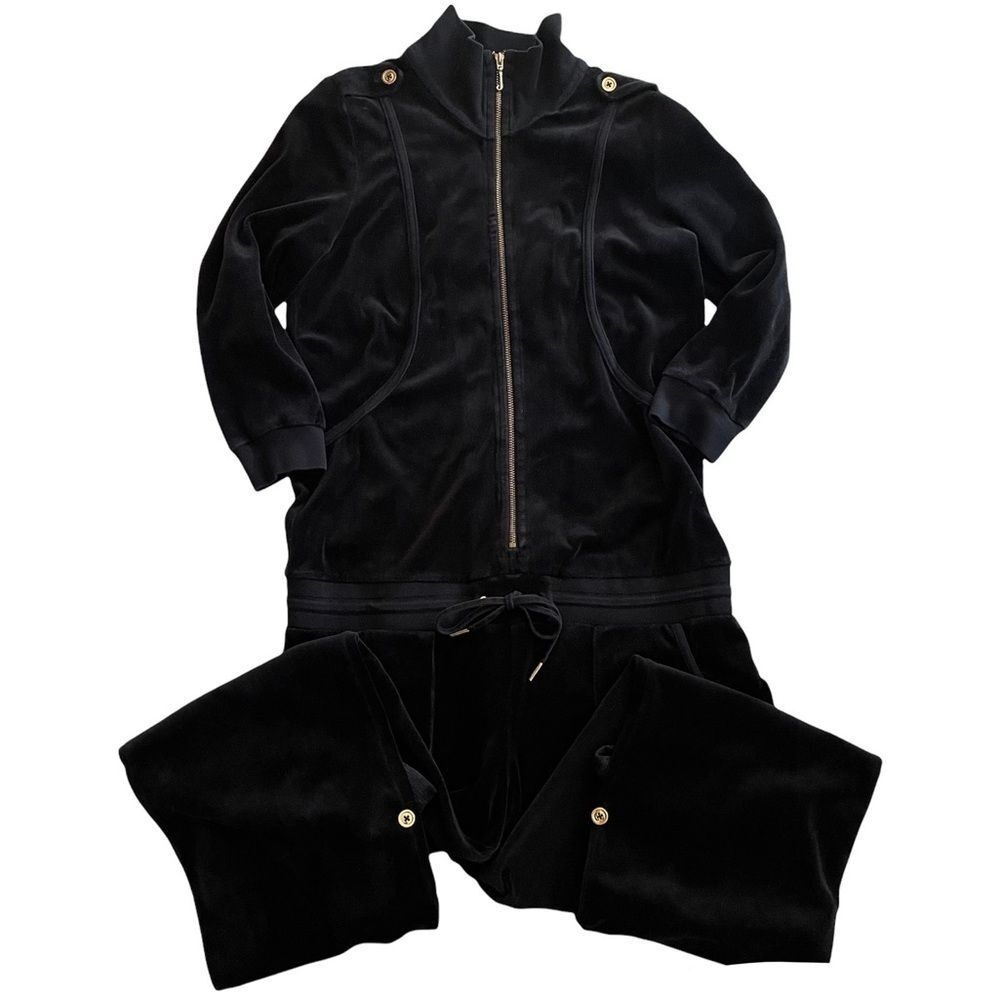 VINTAGE Juicy Couture One Piece Velour Jumpsuit Black Size Large